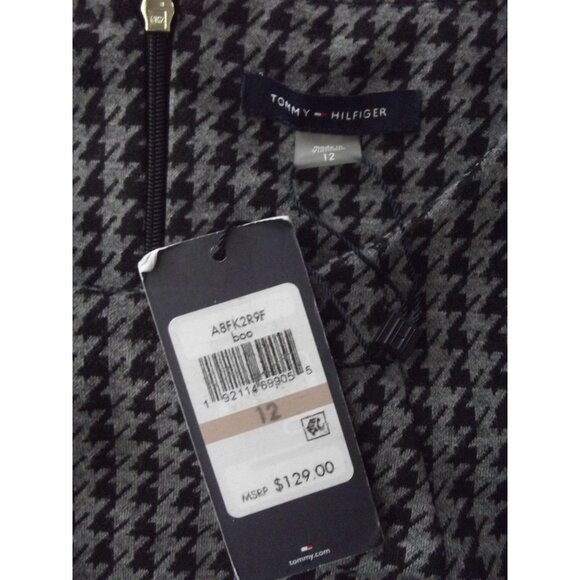 Tommy Hilfiger Dress Womens 12 Gray Black Jacquard Houndstooth knee length shift - Picture 5 of 12